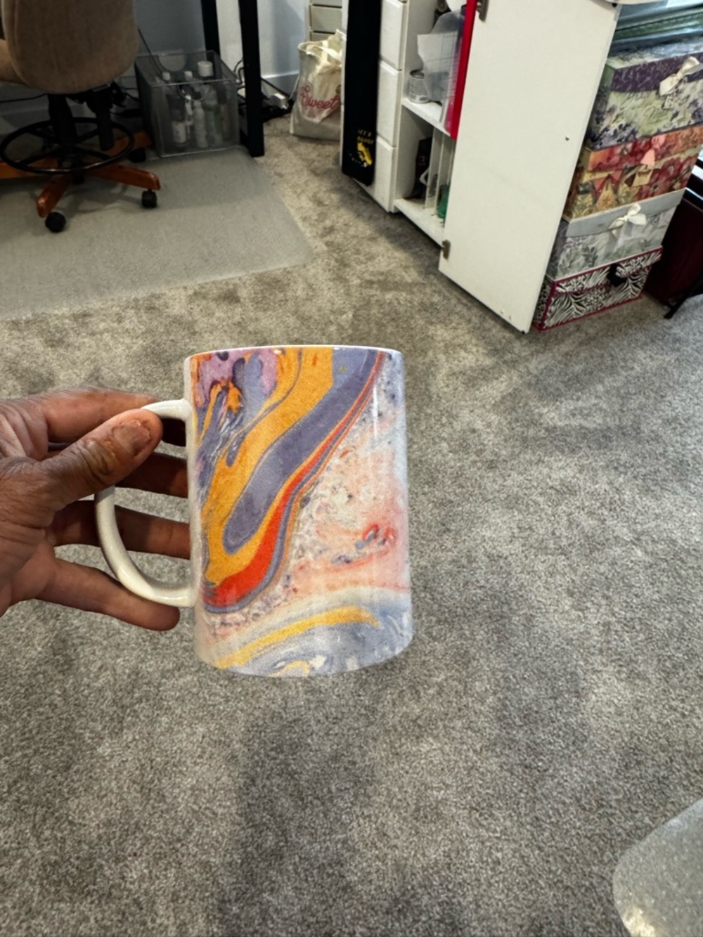 Colorful Swirl Marble Ceramic Mug - Yellow, Orange, Purple